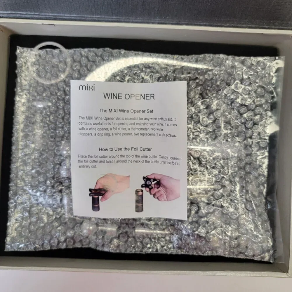 Mixi 9pc Wine Opener Set w/ Corkscrew, Foil Cutter, Thermometer, Stoppers & More